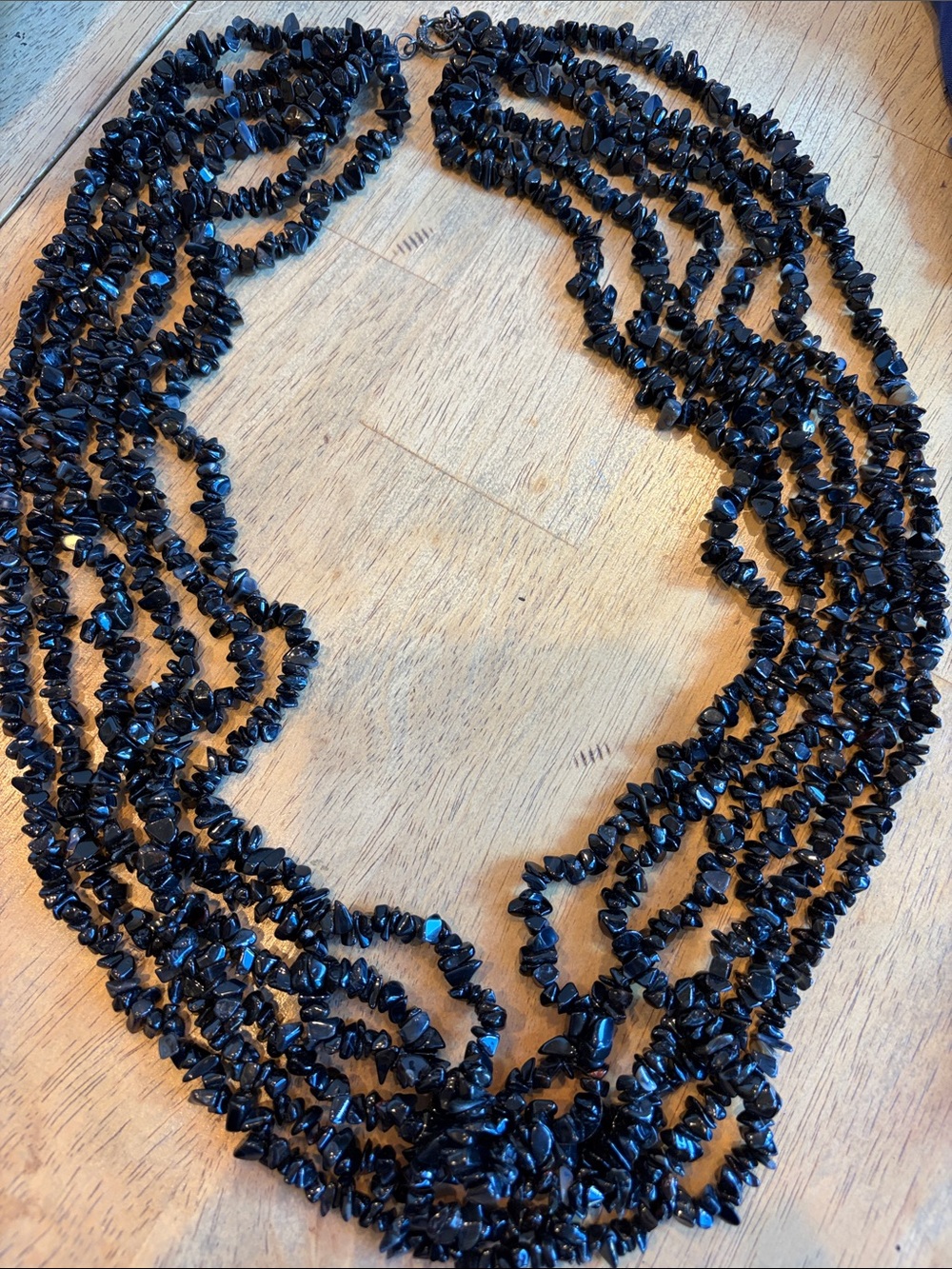 6 Strand Black tourmaline chips Beaded Statement Necklace